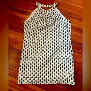 J Crew Women's 100% Silk Halter Dress, White & Navy, Floral Open Back, L…